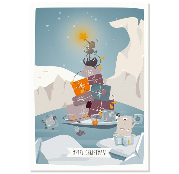 Postkarte Merry Christmas - Geschenkebaum