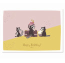 Postkarte Happy Birthday - Waschbären & Torte
