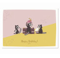 Postkarte Happy Birthday - Waschbären & Torte