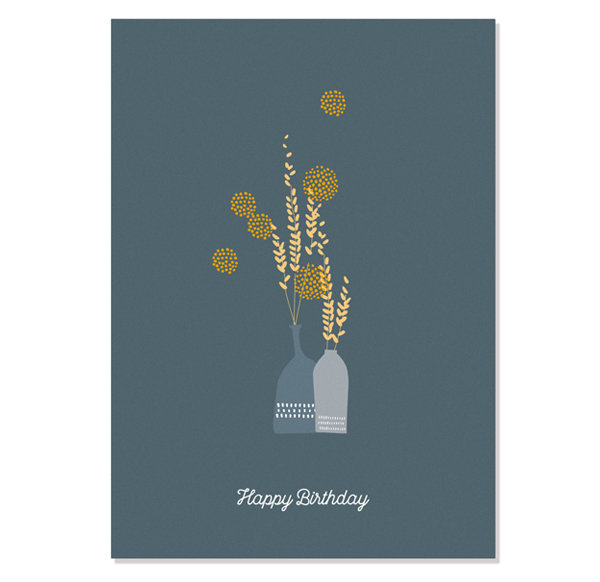 Postkarte Happy Birthday Blumenvase