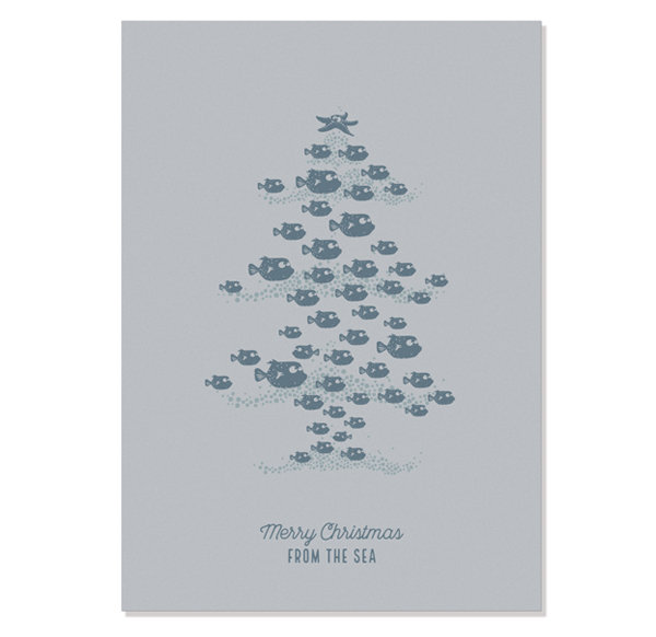 Postcard Merry Christmas - Fish Tree