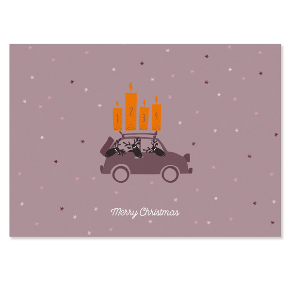 Postcard Merry Christmas - Car