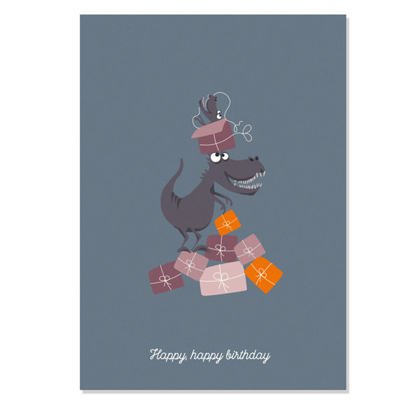 Postcard Happy Birthday - Tyrannosaurus
