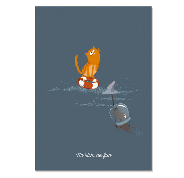 Postcard No risk - Cat & Sea