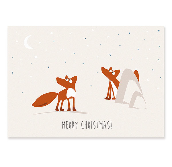 Postcard Merry Christmas (2 Foxes)