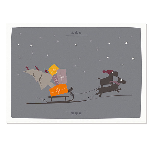 Postkarte Weihnachten Schlittenhunde