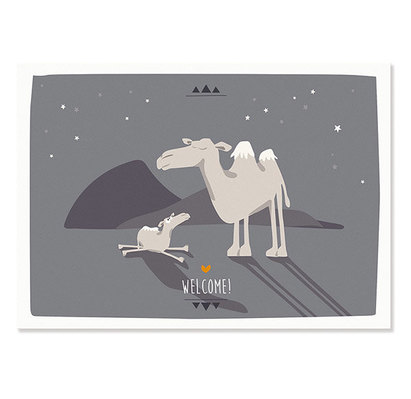 Postkarte Geburt - Welcome Kamele