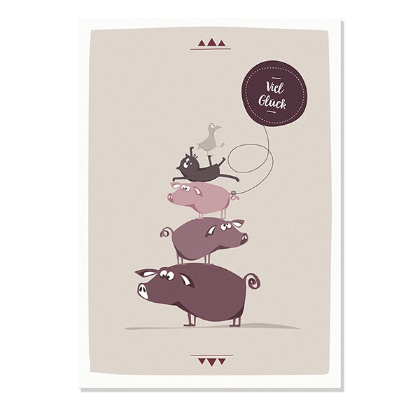 Postcard Viel Glück - Schweine