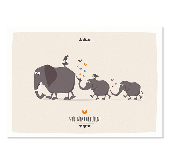 Postkarte Wir gratulieren - Elefanten